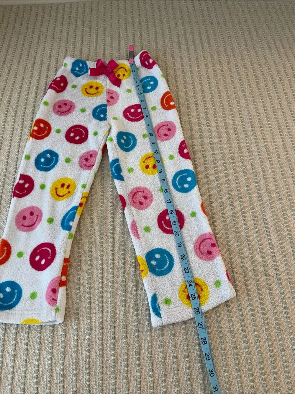 Girl’s White Pajama Pants with Colorful Smiley Dots - Size: Small